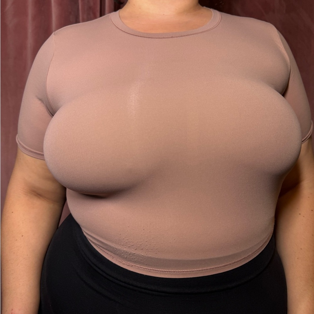 Stretch Short-Sleeve Crop Top in Mauve